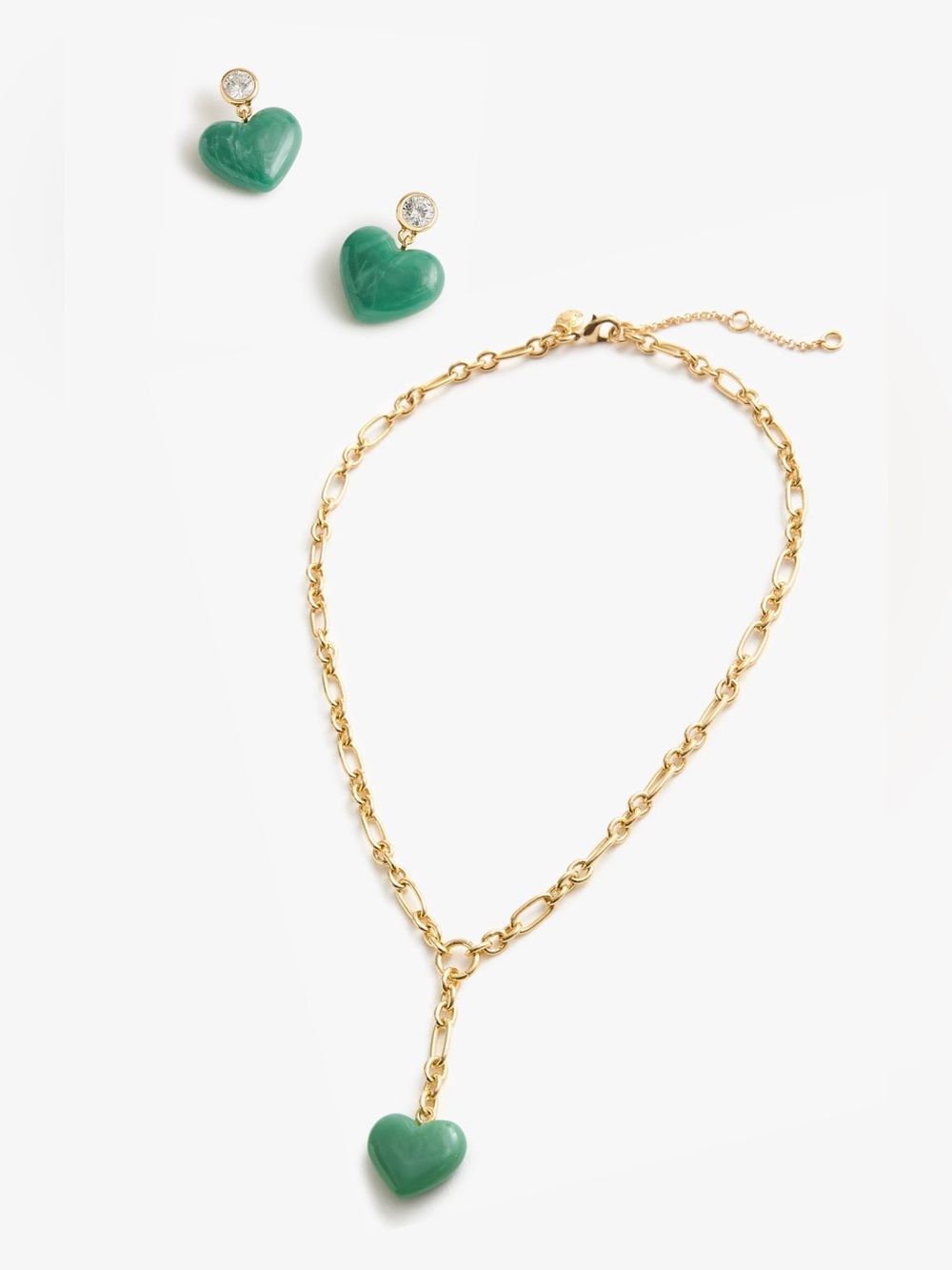 J Crew NWT Earring + Necklace Gold Heart Drop Set